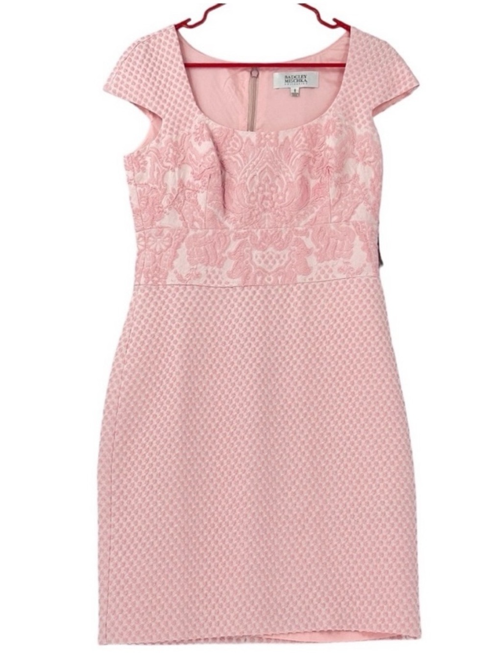 Badgely Mischka Collection Women’s Short Sleeve Embroidered Midi Dress Pink Sz 6